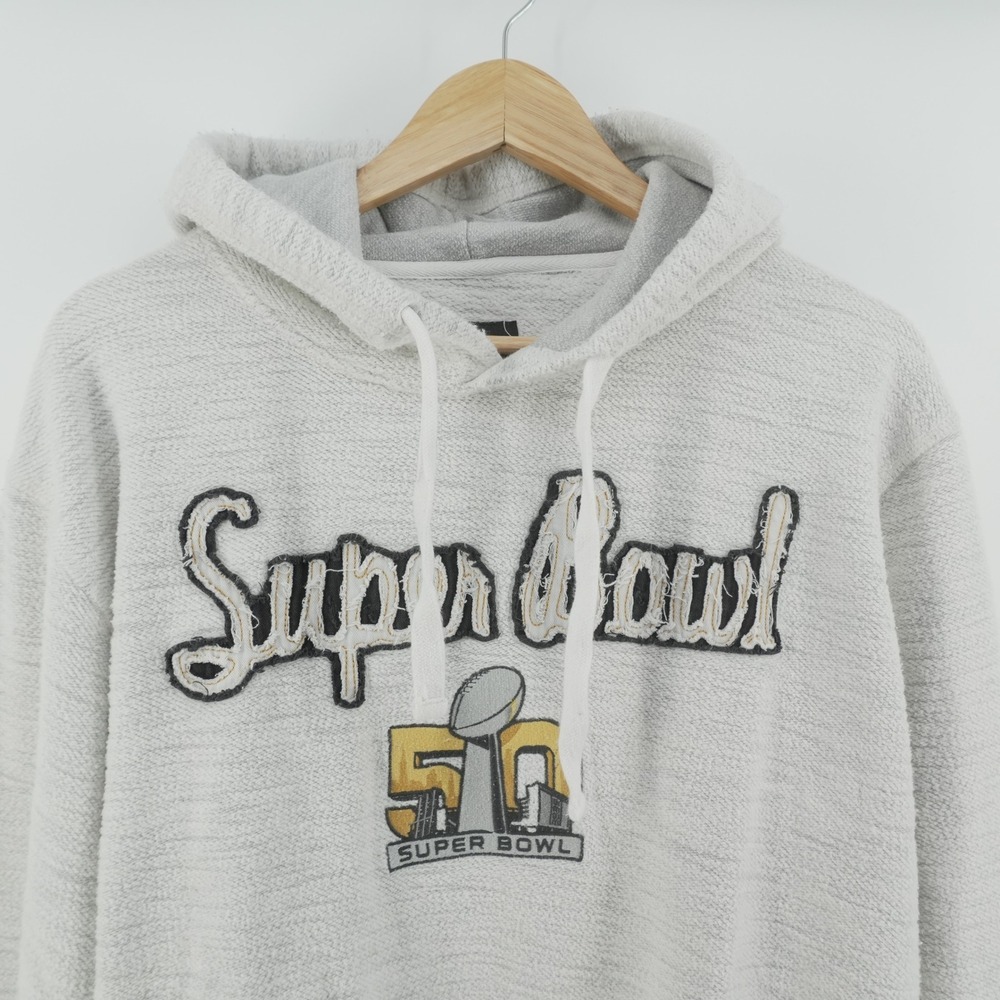NFL Super Bowl 50 Hoodie Mens Large Gray Slub Knit Applique Sweatshirt